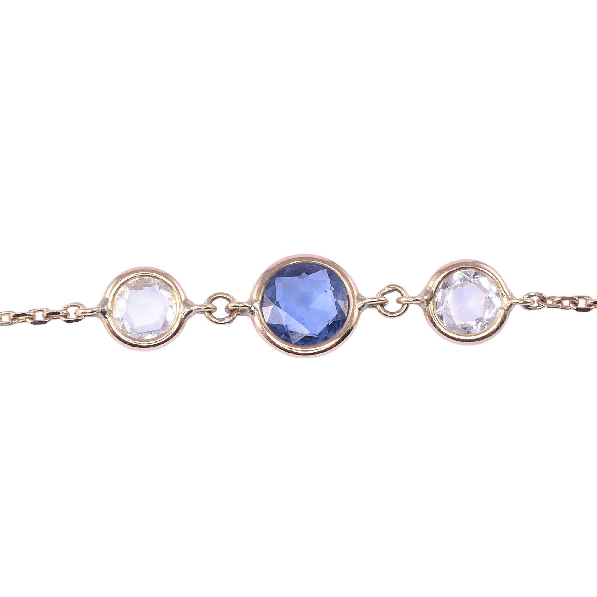Round Cut Blue & White Sapphire 18K Necklace