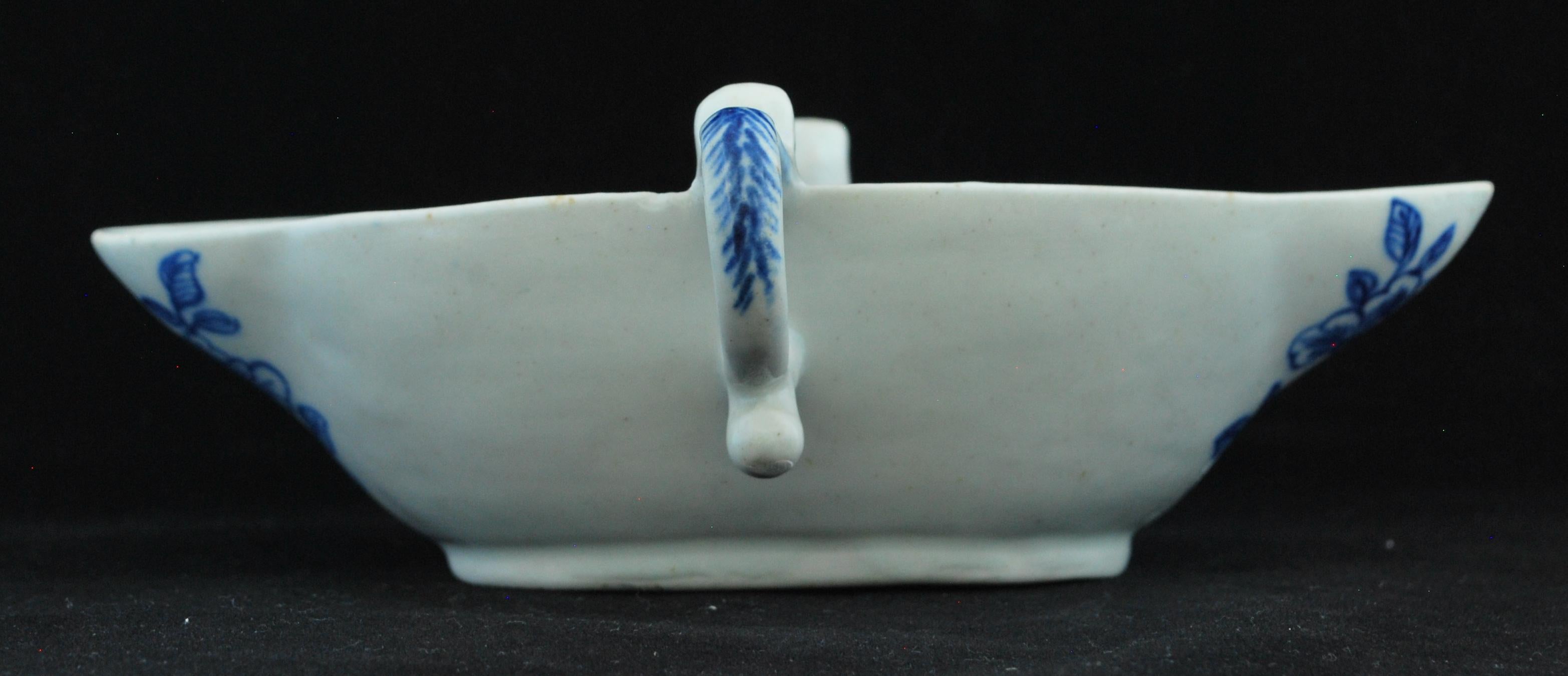 Molded Blue and White Sauce Boat, Bow Porcelain Factory, circa 1751 For Sale