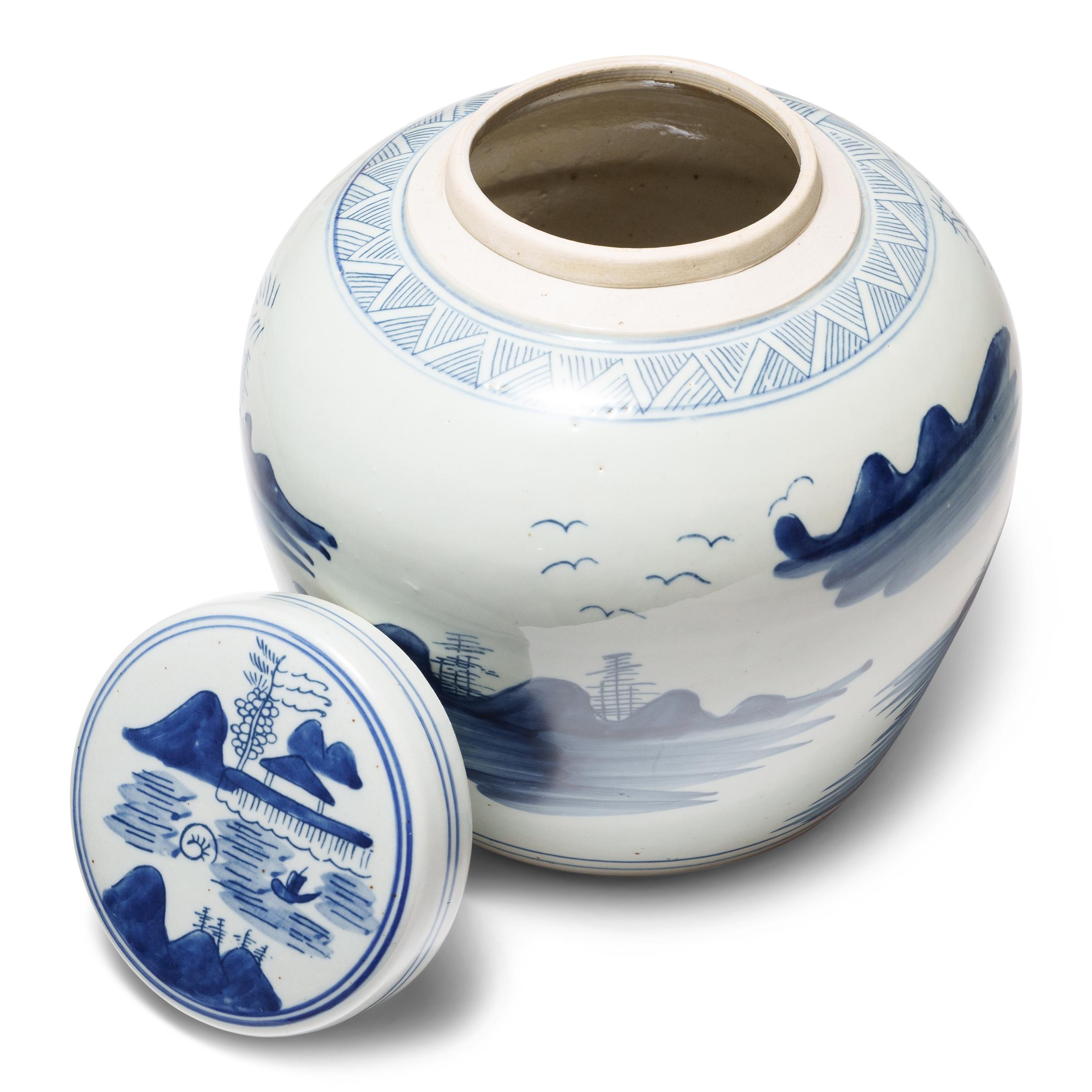 Blau-weißes Shan Shui-Ingwer-Glas (Chinesischer Export) im Angebot