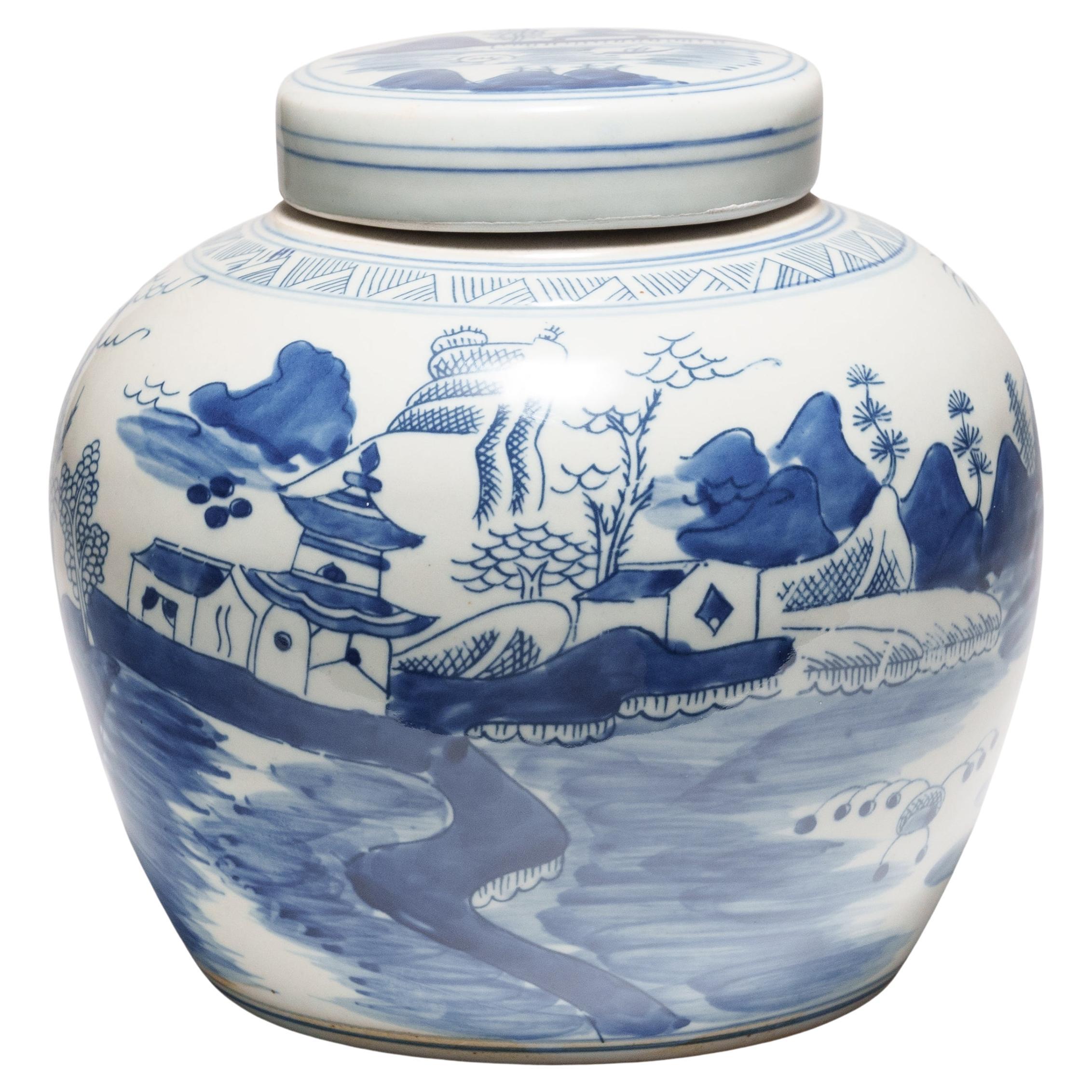 Blau-weißes Shan Shui-Ingwer-Glas