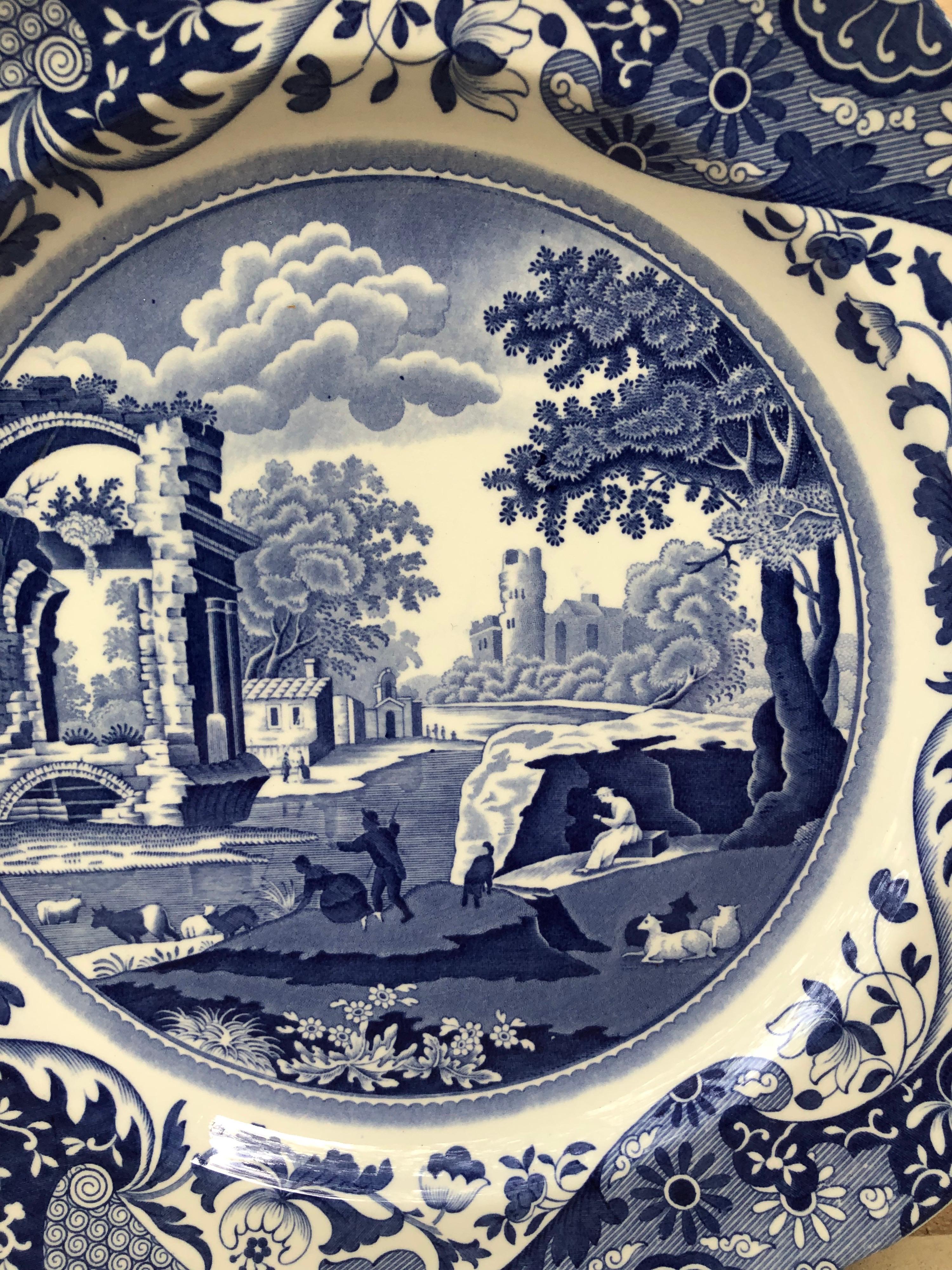 Plato italiano azul y blanco Spode Copeland circa 1920 Victoriano tardío en venta