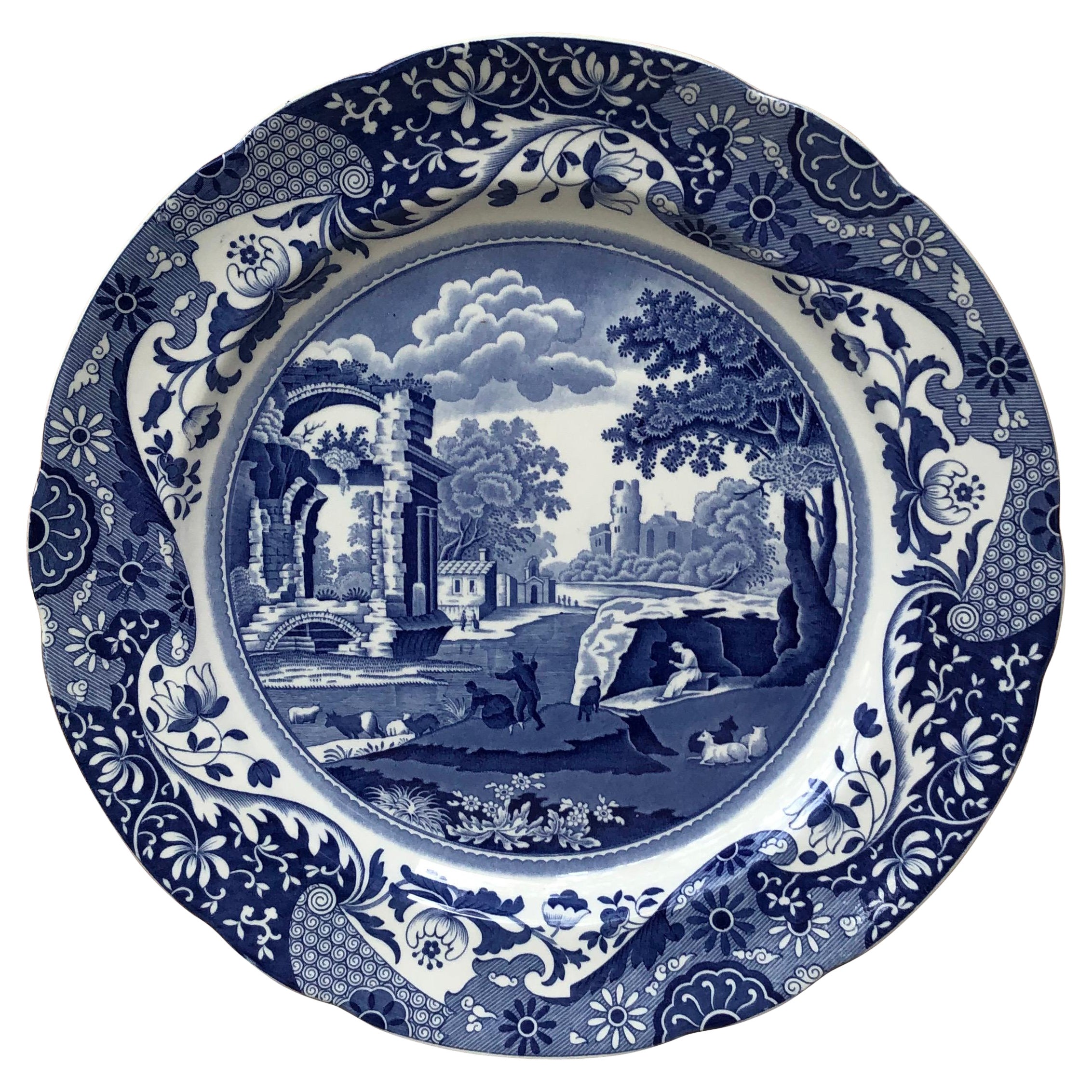 Italienischer blau-weißer Spode-Essteller Copeland, um 1920