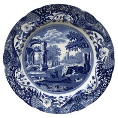 Piatto da pranzo italiano Copeland Spode blu e bianco del 1920 circa