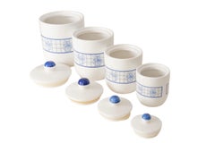 Blue & White Stoneware Canisters - Set of 3