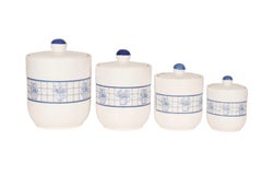 Vintage Blue & White Stoneware Canisters - Set of 3