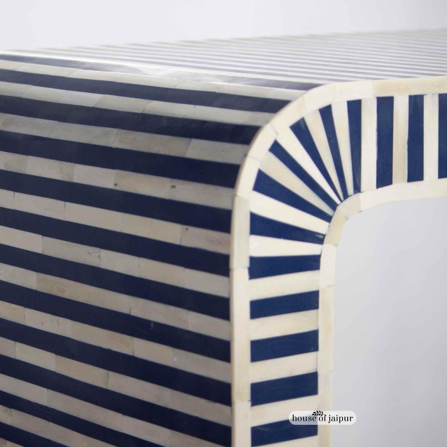 Art Deco Blue & White Stripe Bone Inlay Console Table by House of Jaipur For Sale