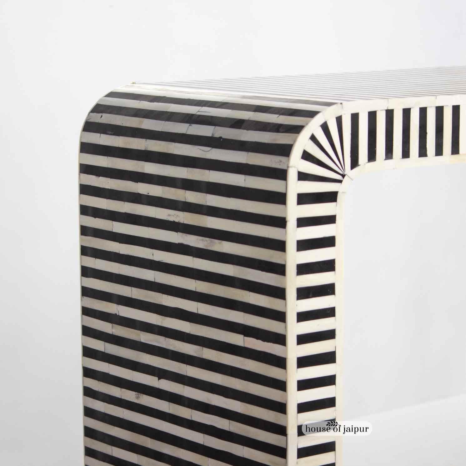 Blue & White Stripe Bone Inlay Console Table by House of Jaipur For Sale 1