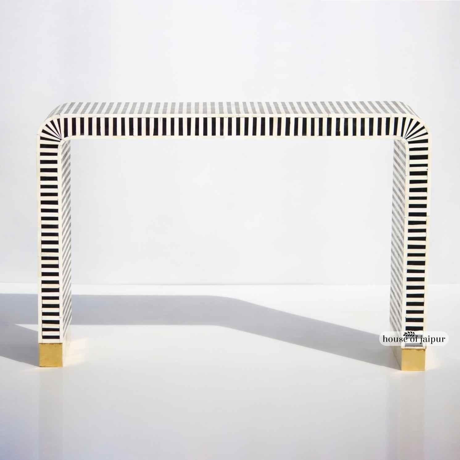 Blue & White Stripe Bone Inlay Console Table by House of Jaipur For Sale 3