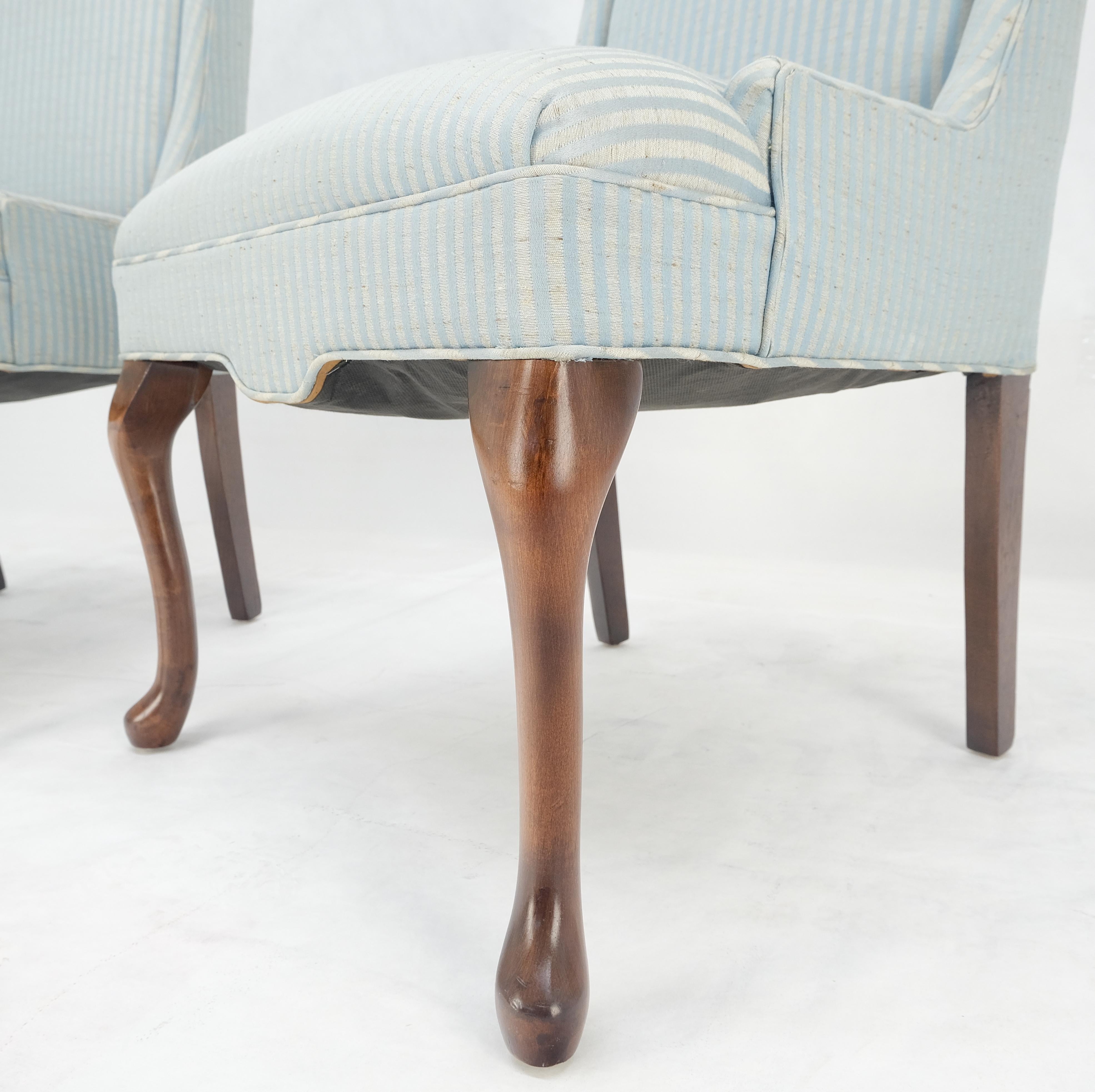 Mid-Century moderno Sedie laterali da fuoco a strisce bianche e blu in stile Queen Anne a basso profilo MINT! in vendita