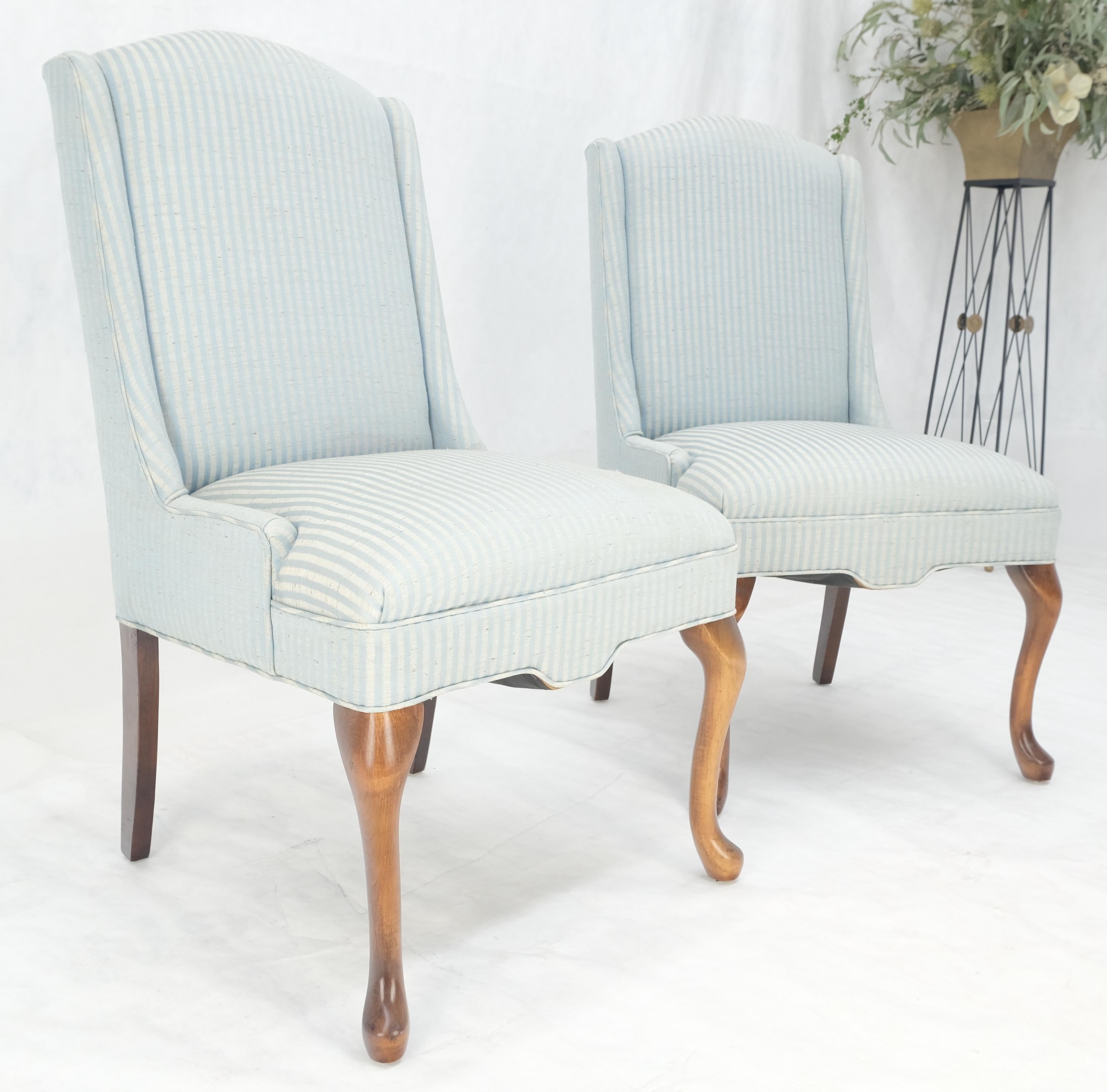 Sedie laterali da fuoco a strisce bianche e blu in stile Queen Anne a basso profilo MINT! in vendita 1