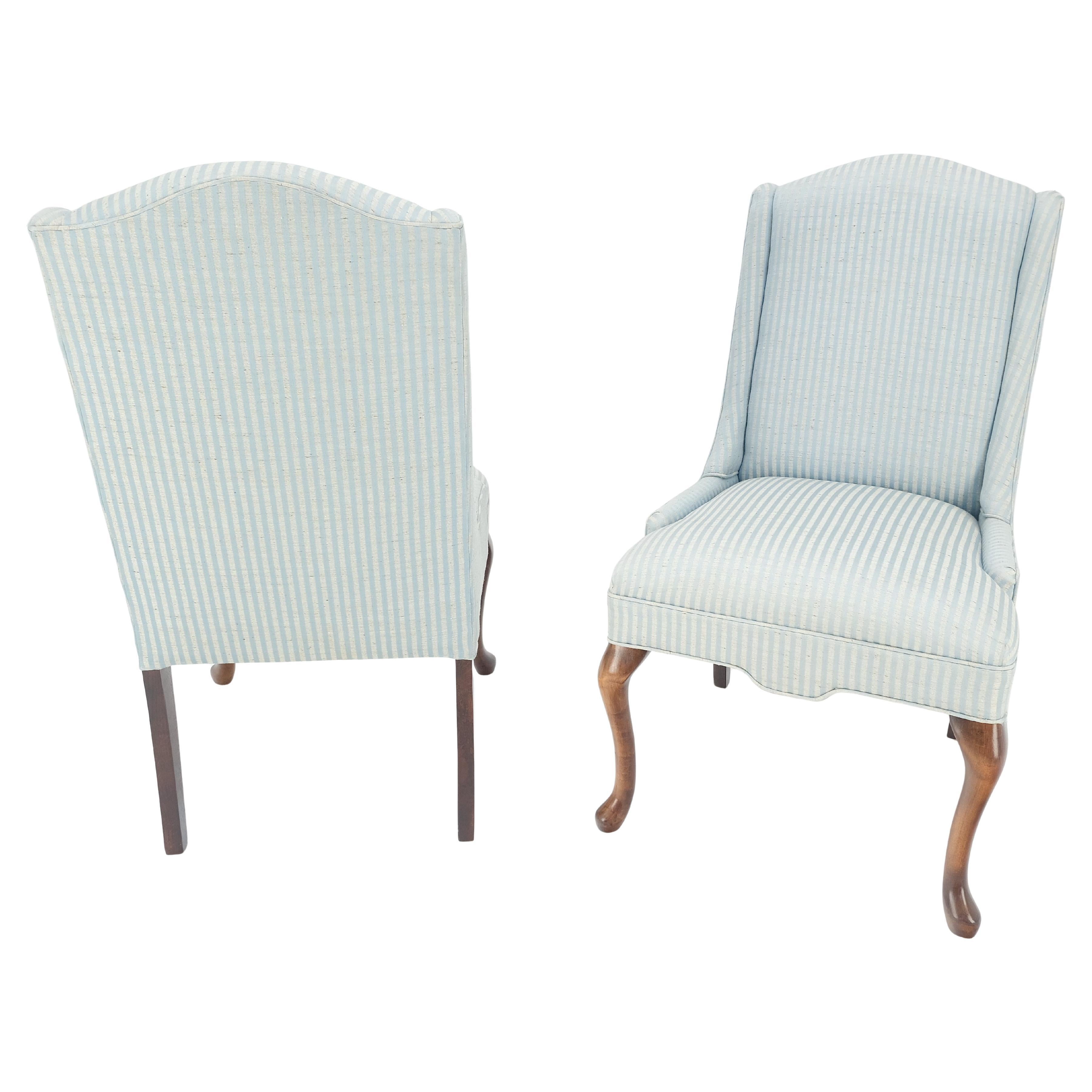 Blue & White Stripe Queen Ann Style Slipper Fire Side Chairs Low Profile MINT!