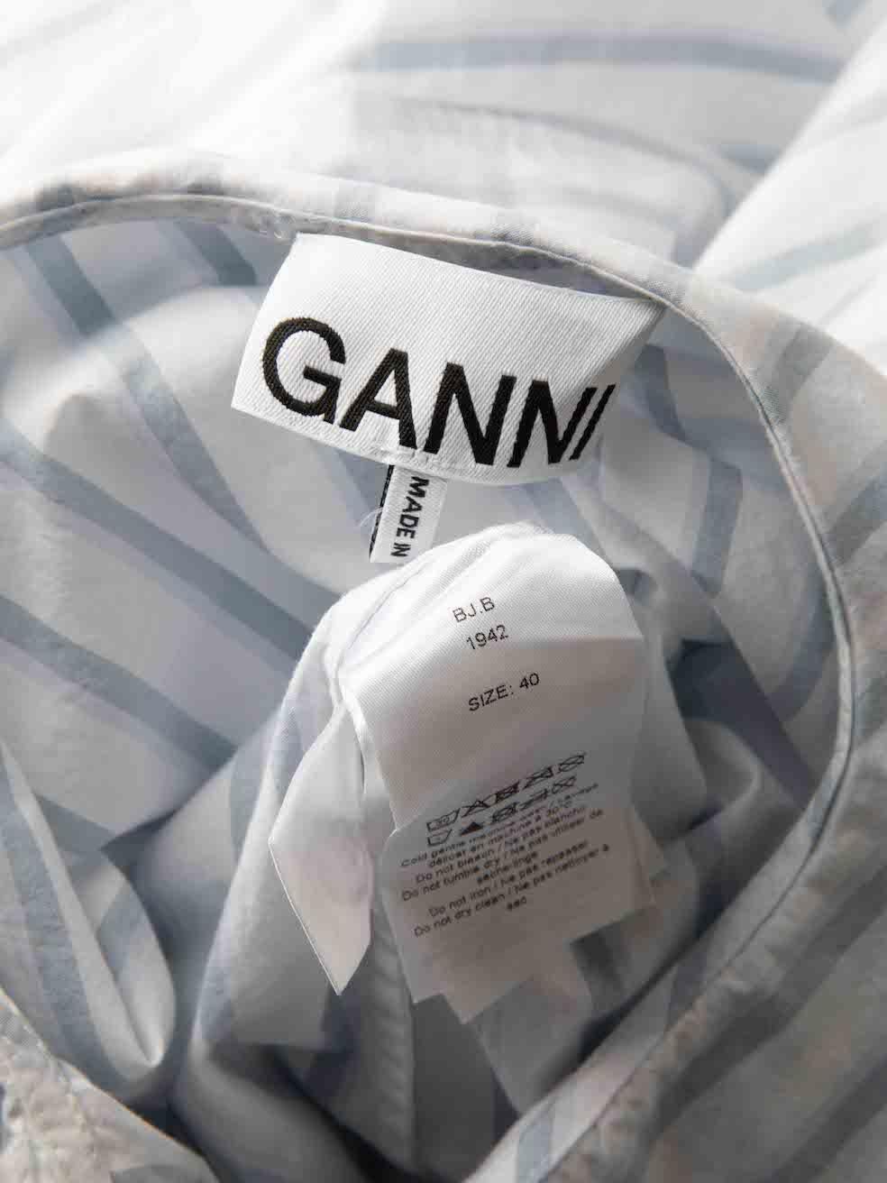 Ganni Blue & White Striped Oversized Collar Blouse Size L 1