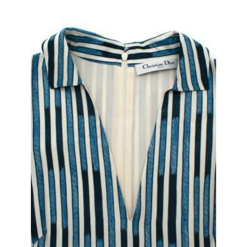 Blue & white striped palm print silk dress In Excellent Condition In London, GB