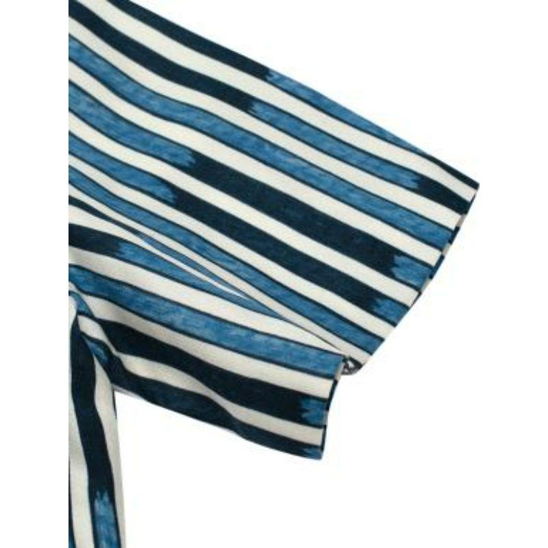 Women's Blue & white striped palm print silk dress