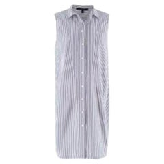 Blue & White Striped Sleeveless Shirt Dress