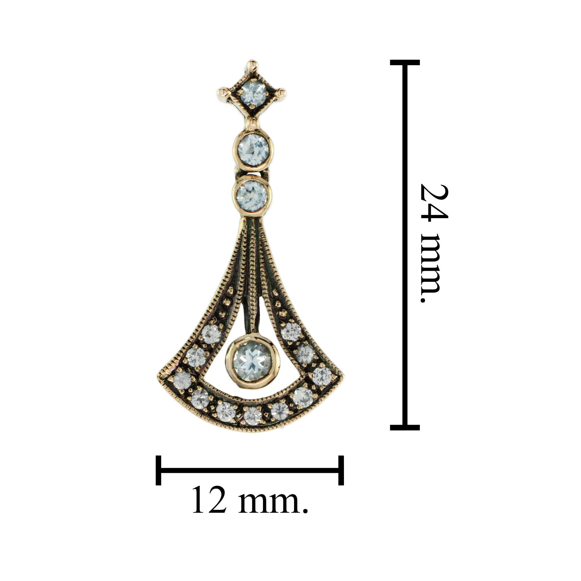 Blau & Weiß Topas Art Deco Stil Tropfen 14K Gelbgold Ohrringe (Rundschliff) im Angebot