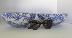 Blue/ White Transfer Design Pair Imari Ceramic Japanese Bowls 1950s