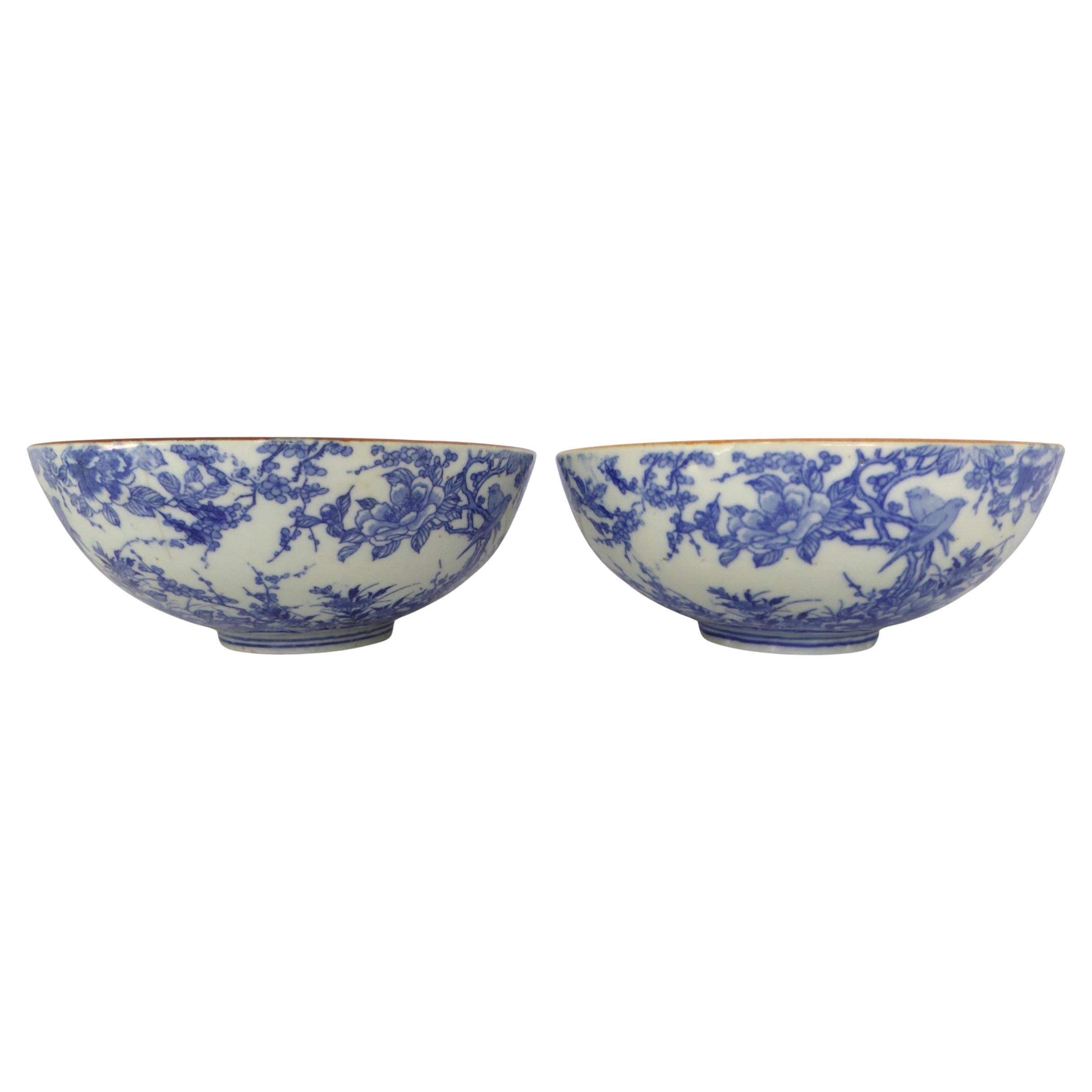 Paire de bols japonais en céramique Imari bleu/blanc Design/One 1950s