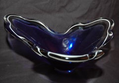 Blue/white trippel of the famous Flygsfors Coquille mid 19th century glass vase