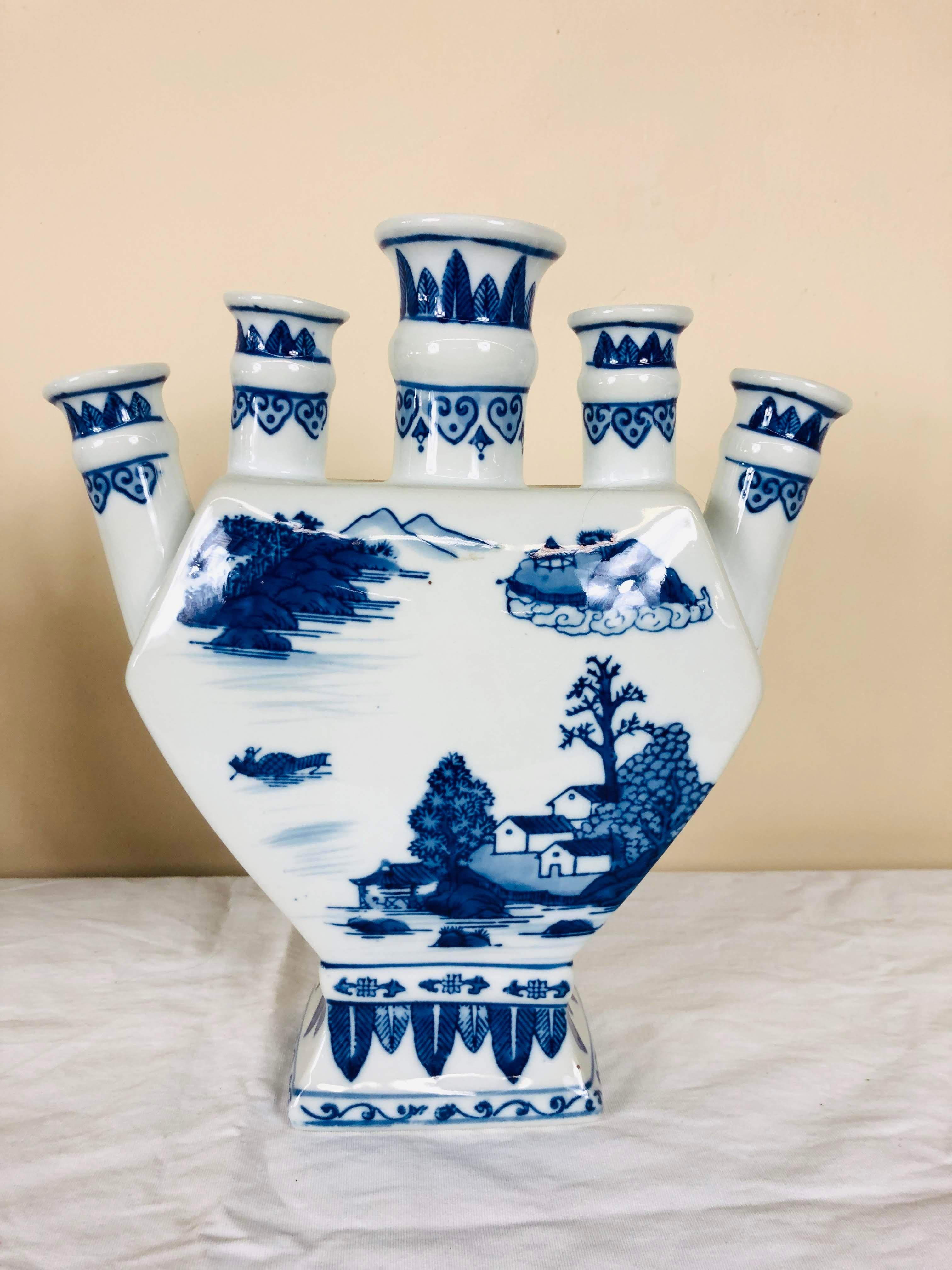 Contemporary Blue and White Tulip Vase For Sale