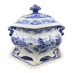 Blue & White Tureen & Platter  “India Temple” Pattern