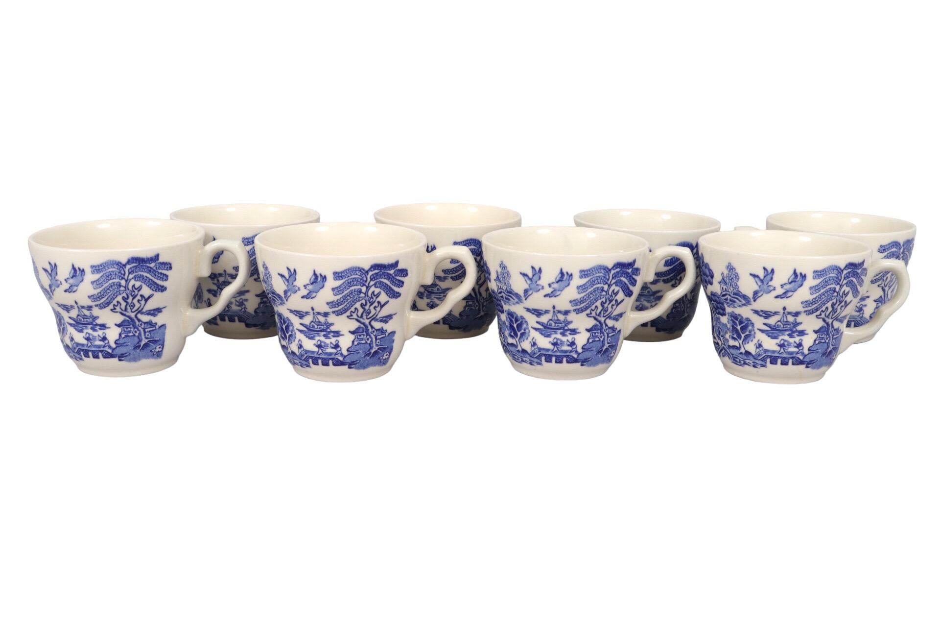 20th Century Blue Willow English Tea Cups, Set of 8 For Sale