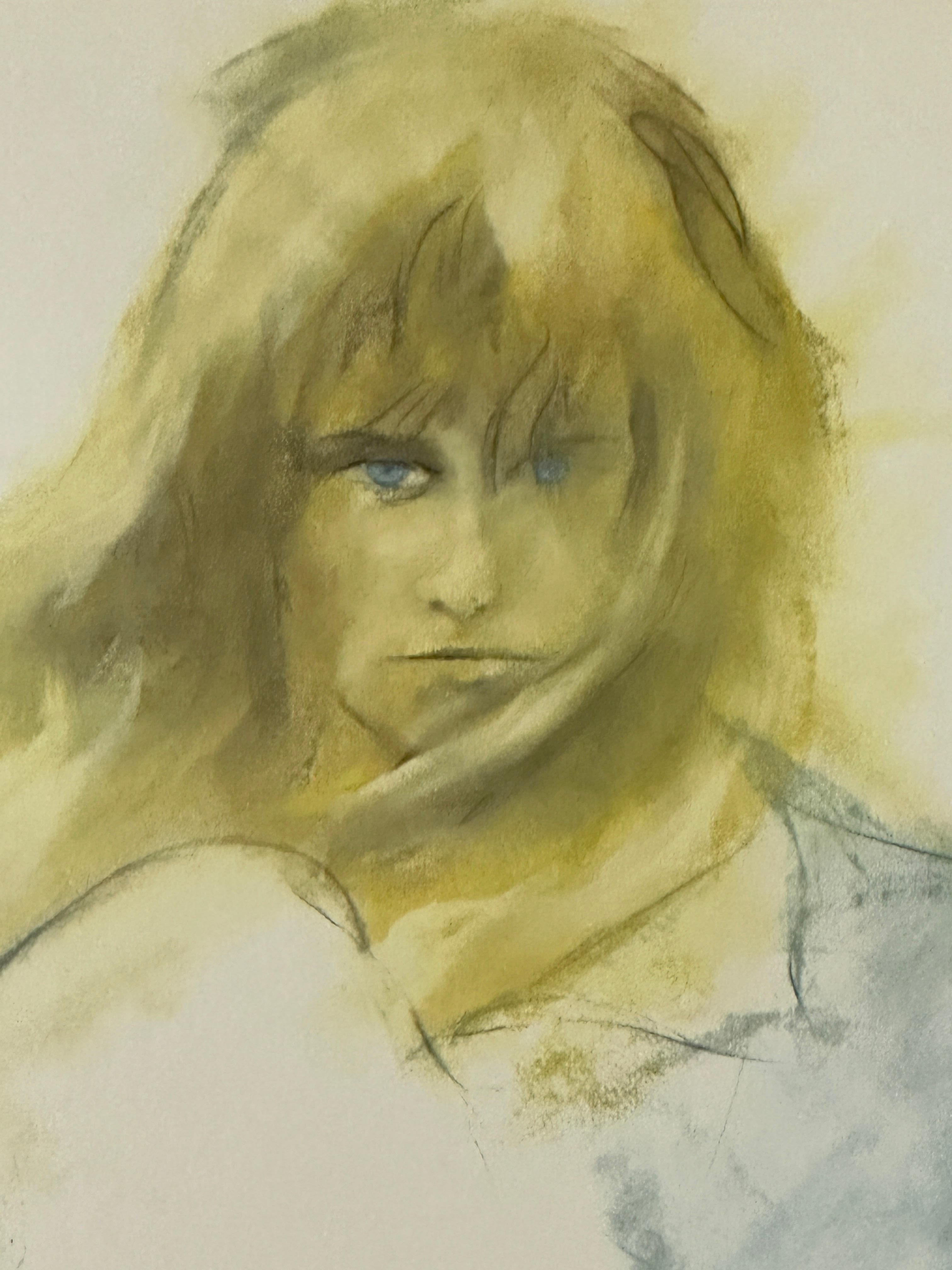  Lithographie d'une jeune fille au vent bleu Excellent état - En vente à Pasadena, CA