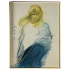 Lithographie d'une jeune fille au vent bleu
