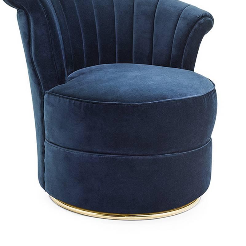 Italian Blue Wing Right Armchair with Blue or Red Velvet Fabric For Sale