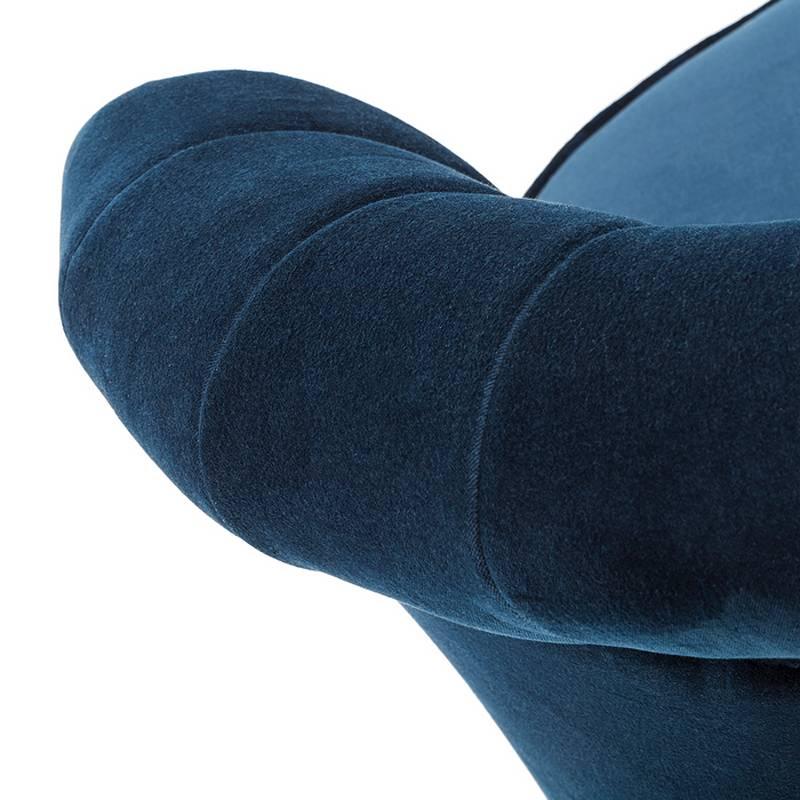 Doré Fauteuil droit à oreilles bleues avec tissu en velours bleu ou rouge