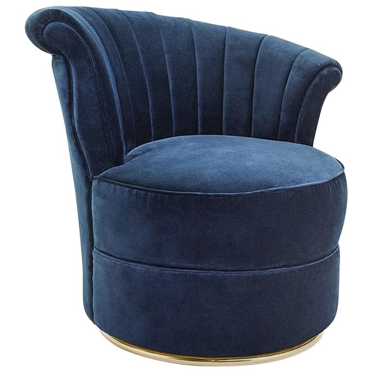 Blue Wing Right Armchair with Blue or Red Velvet Fabric For Sale