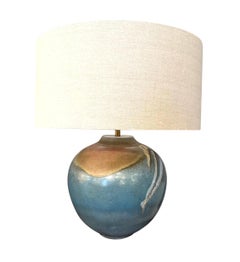 Blue With Abstract Metallic Design Pair Lamps, China, Contemporary
