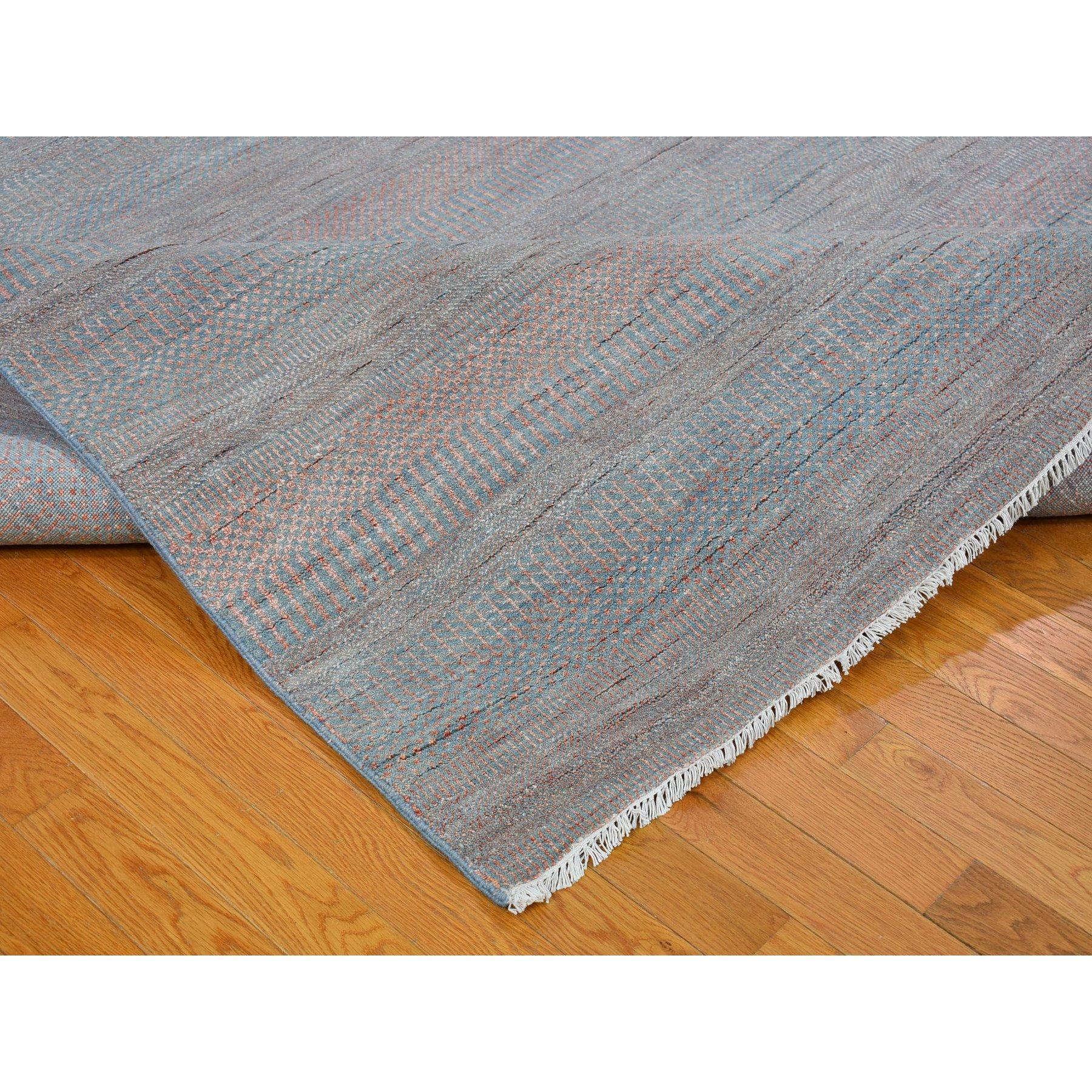 XXIe siècle et contemporain Tapis noué à la main, bleu avec touches de gazon pêche, 10'x14'2