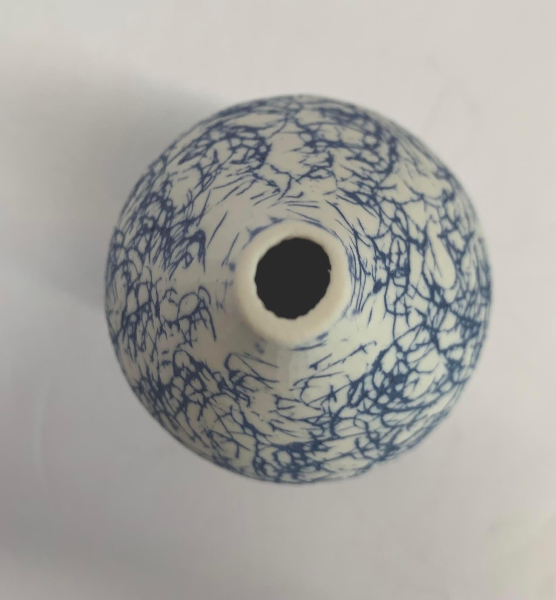 Italian Blue with White Confetti Design Hand Made Vase, Italy, Contemporary 