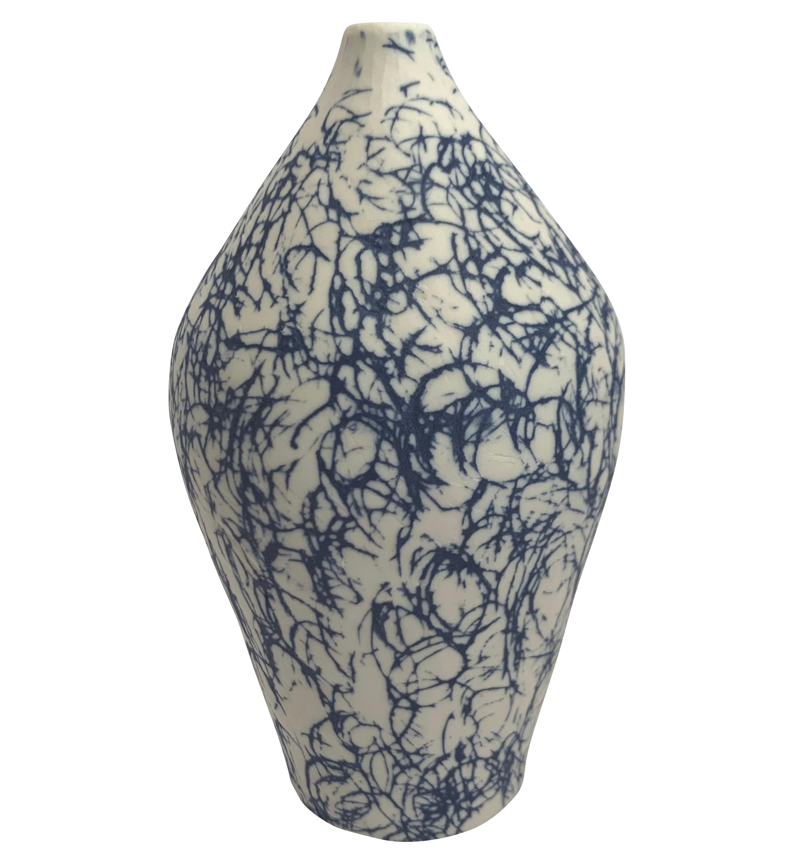 Blue with White Confetti Design Hand Made Vase, Italy, Contemporary 