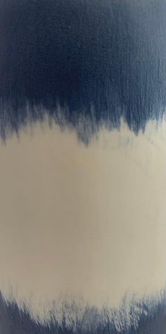 Blue with Wide White Band Small Hand Made Vase, Italy, Contemporary