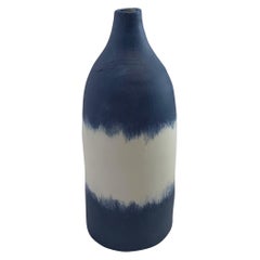 Blue with Wide White Band Small Hand Made Vase, Italy, Contemporary 