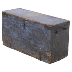 Blue Wood Rustic Decorative Trunk in Fané Style