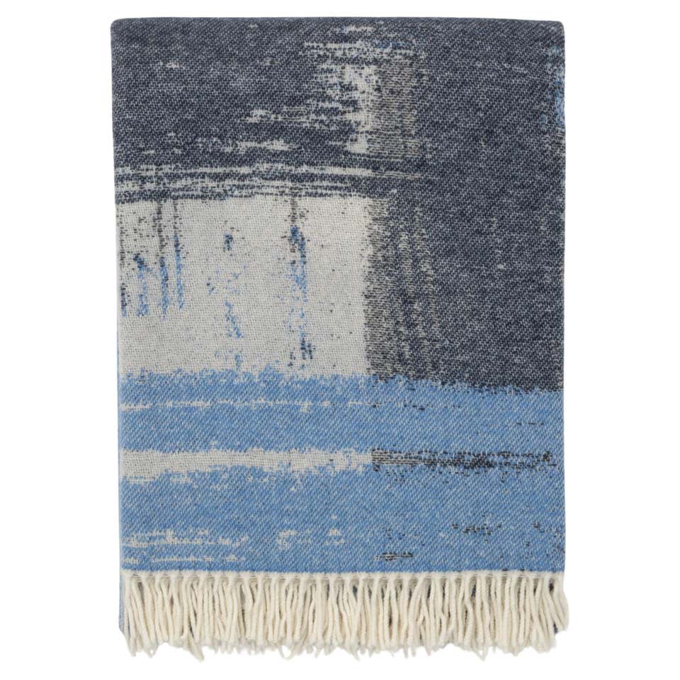 Hand Finished Organic Wool Blanket/Throw in Turquoise Wave Pattern Made ...