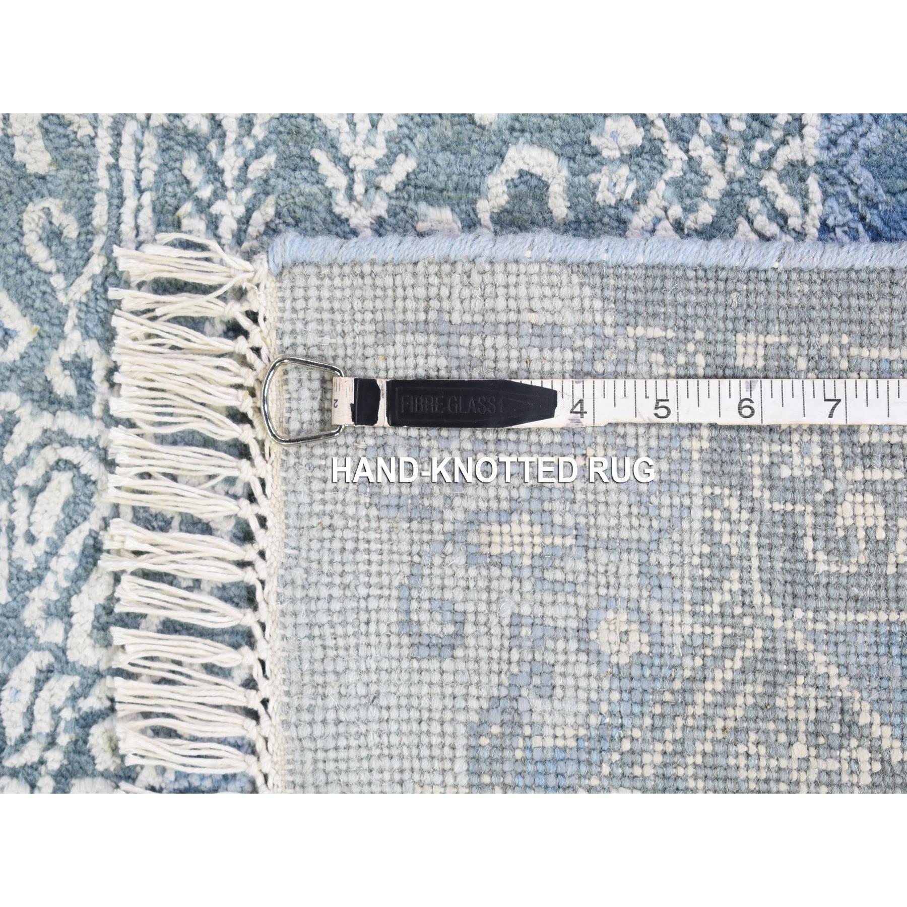 Blue Wool and Pure Silk Hand Knotted Jewellery Design Oriental Rug 9'0
