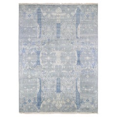 Blue Wool and Pure Silk Hand Knotted Jewellery Design Oriental Rug 9'0" x 12'2"