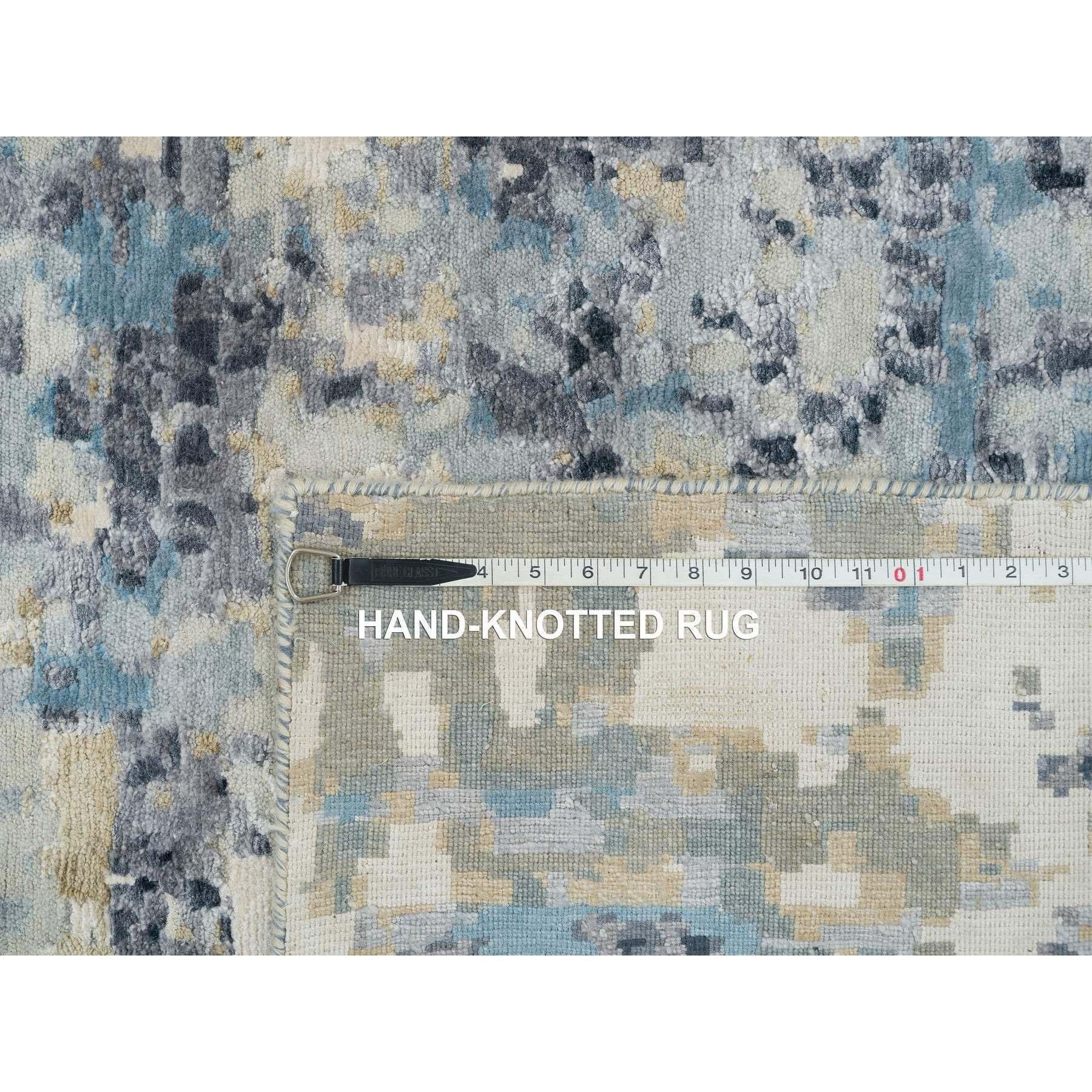 Tappeto blu in lana e seta annodato a mano dal design moderno e sovradimensionato 11'10