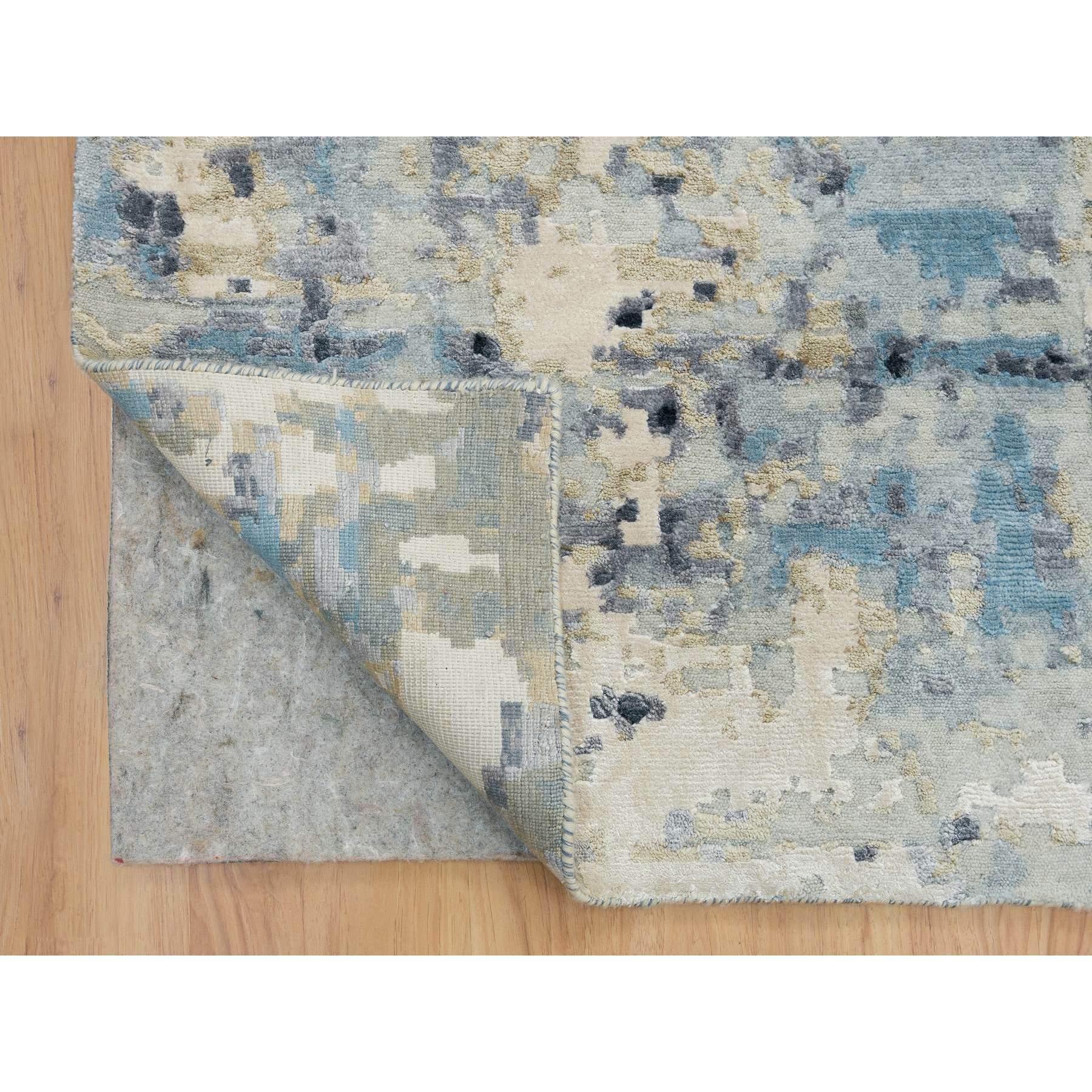 Indiano Tappeto blu in lana e seta annodato a mano dal design moderno e sovradimensionato 11'10
