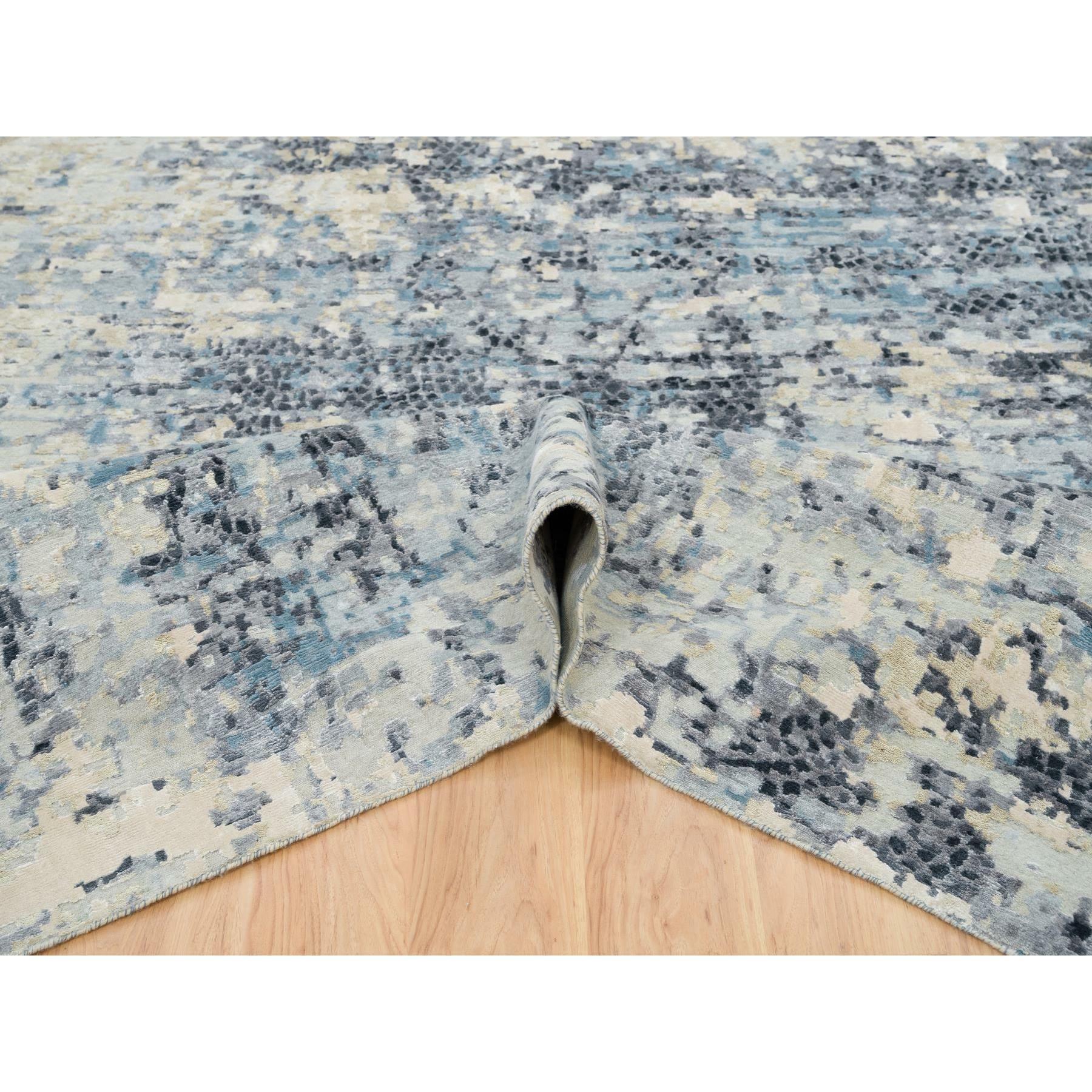 Annodato a mano Tappeto blu in lana e seta annodato a mano dal design moderno e sovradimensionato 11'10