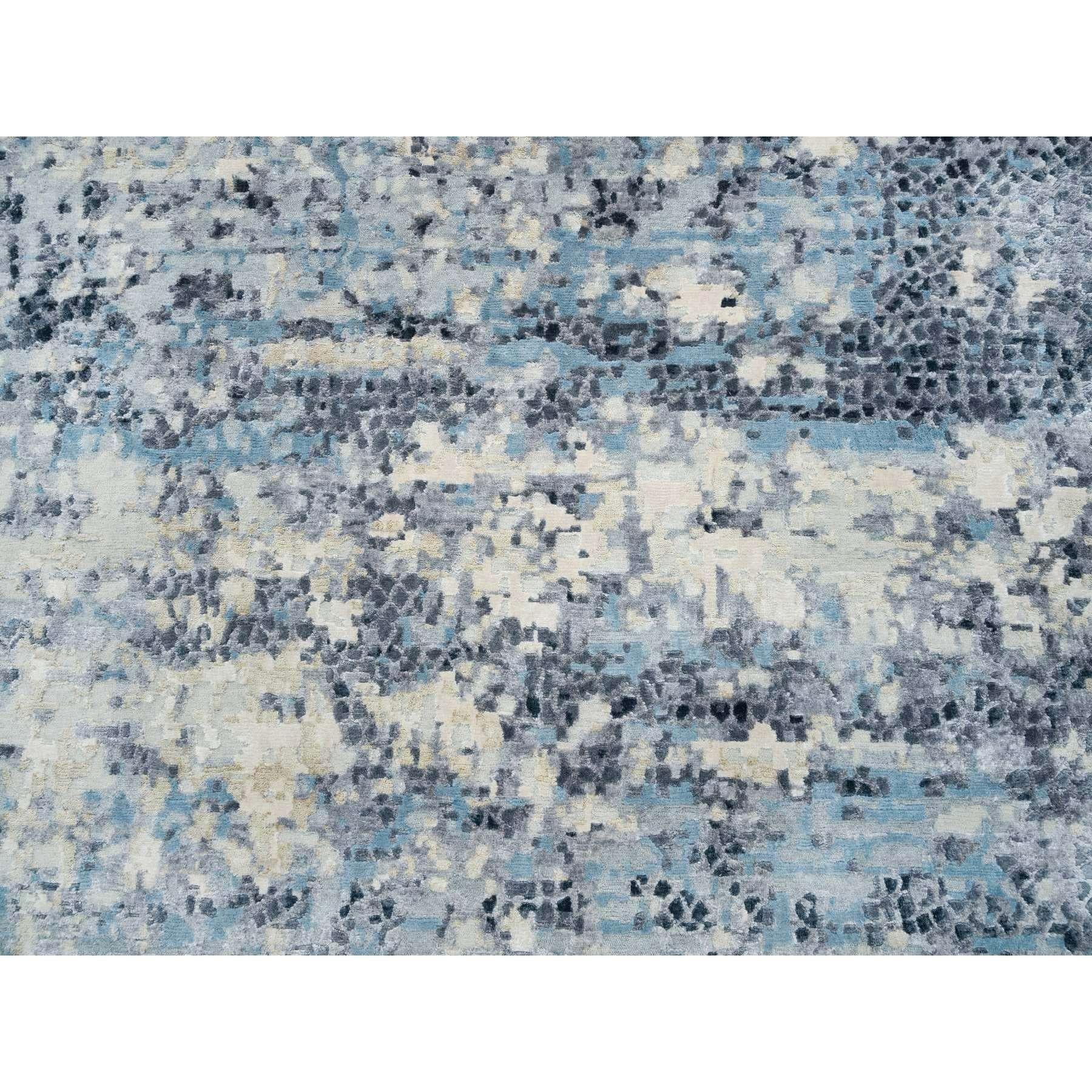 Seta Tappeto blu in lana e seta annodato a mano dal design moderno e sovradimensionato 11'10
