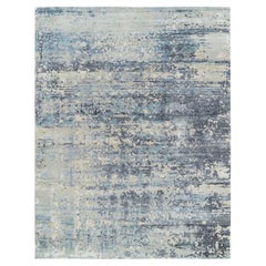 Blue Wool and Silk Hand Knotted Modern Design Oversized Rug 11'10" x 14'10"