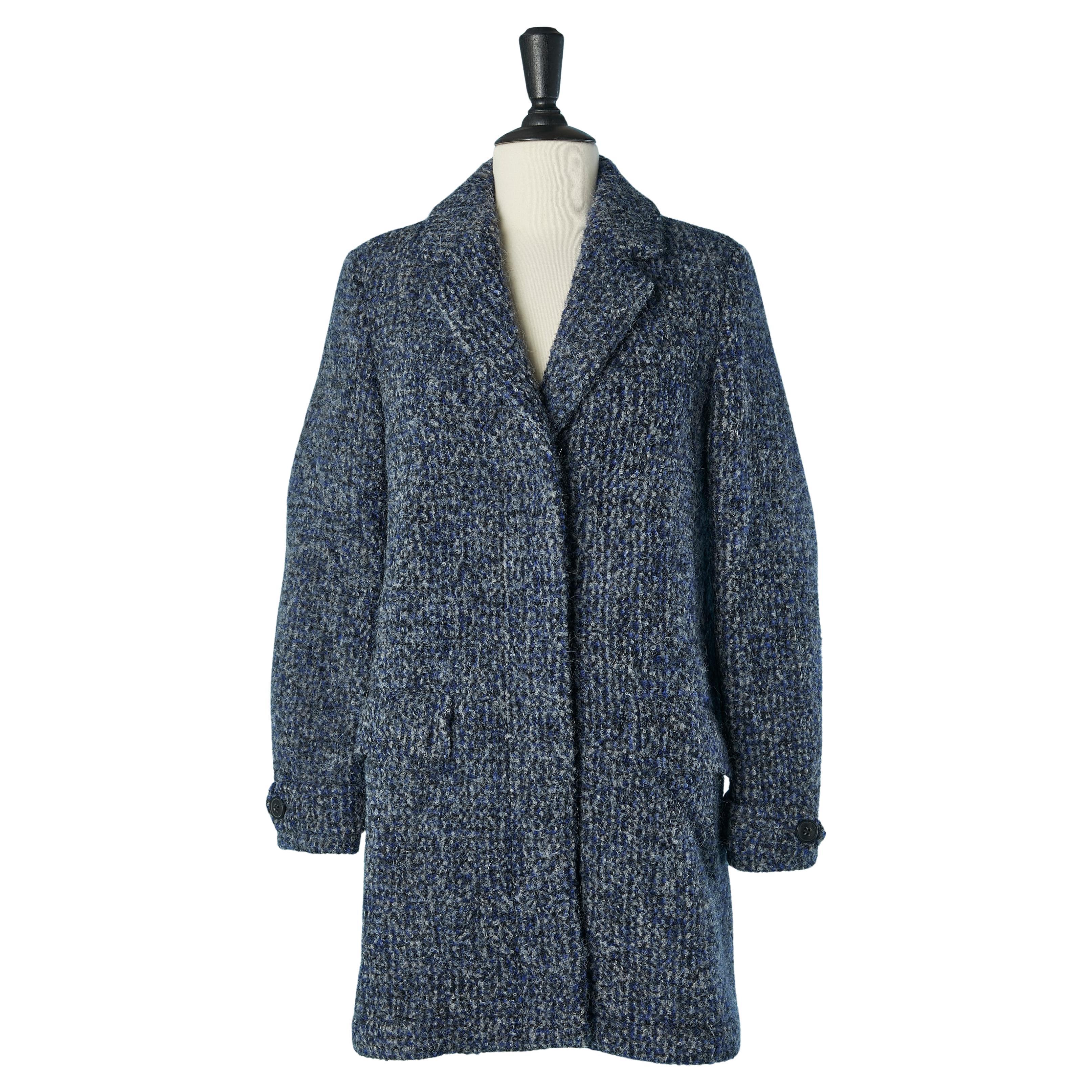 Blue wool bouclette single-breasted coat BURBERRY BRIT New with tag For Sale