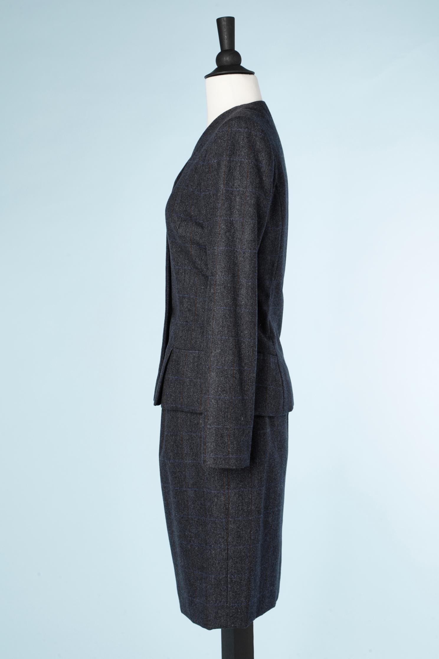 Women's Blue wool chevron skirt- suit Galanos For Sale