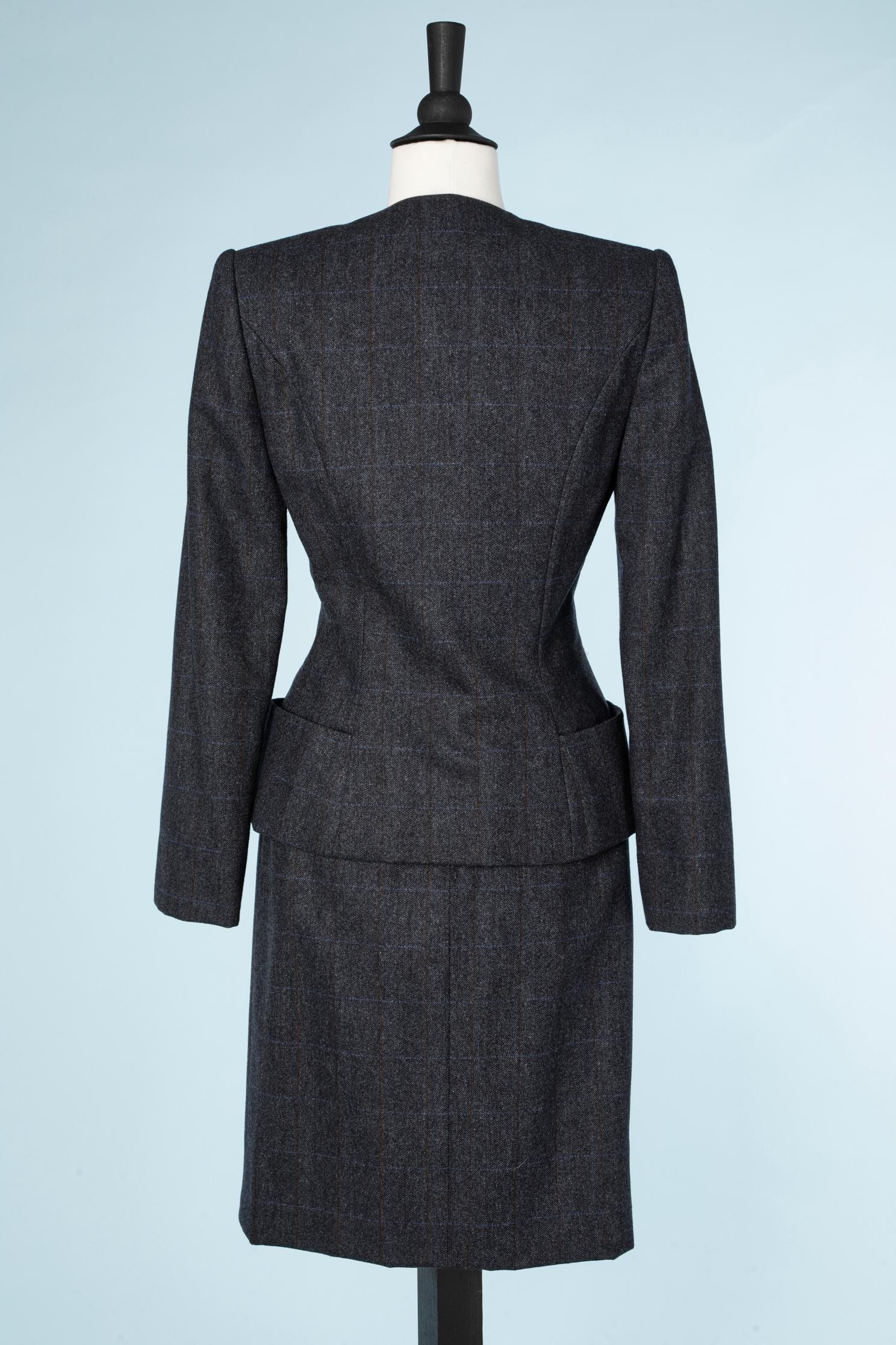 Blue wool chevron skirt- suit Galanos  1