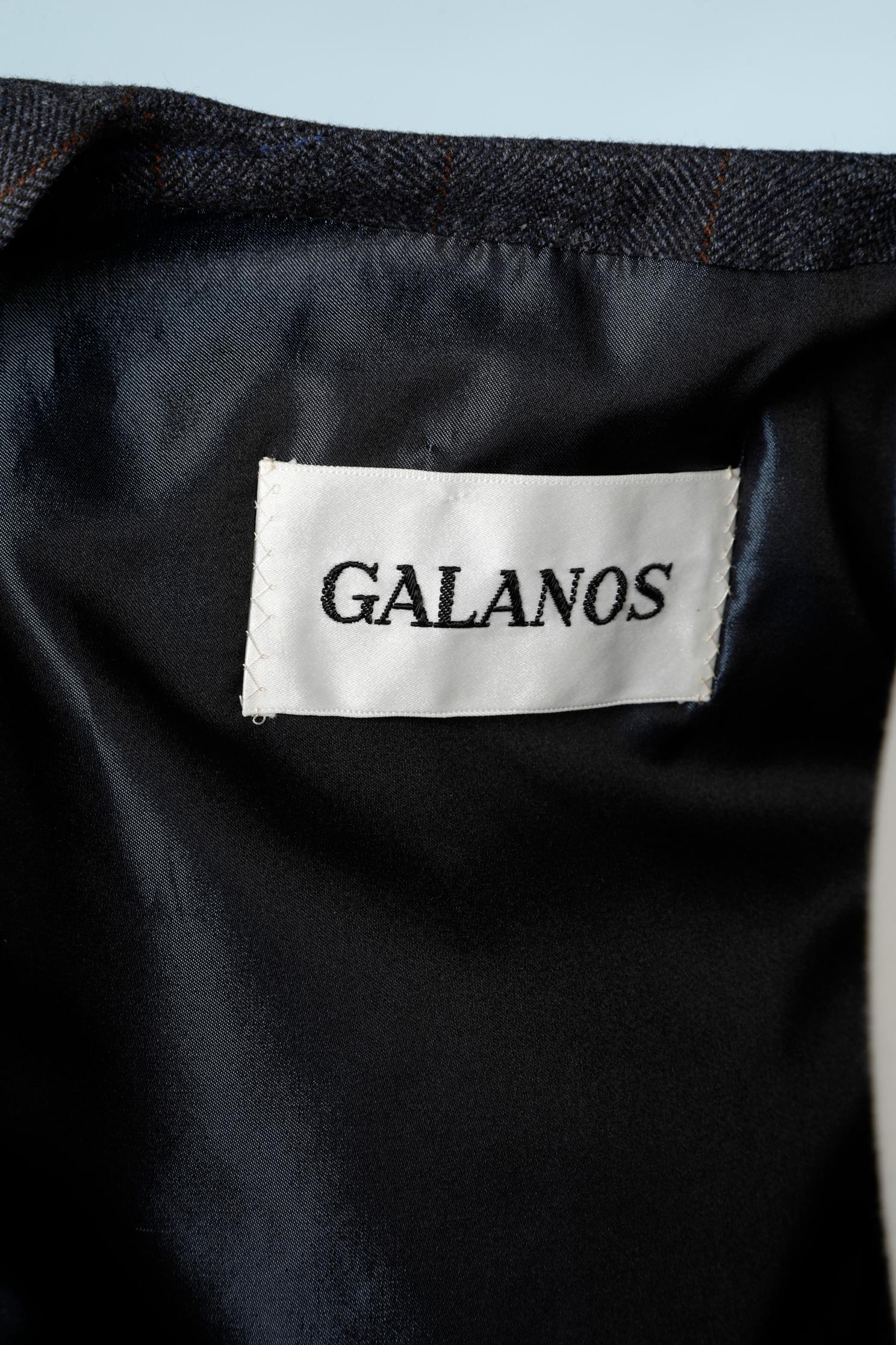 Blue wool chevron skirt- suit Galanos For Sale 3